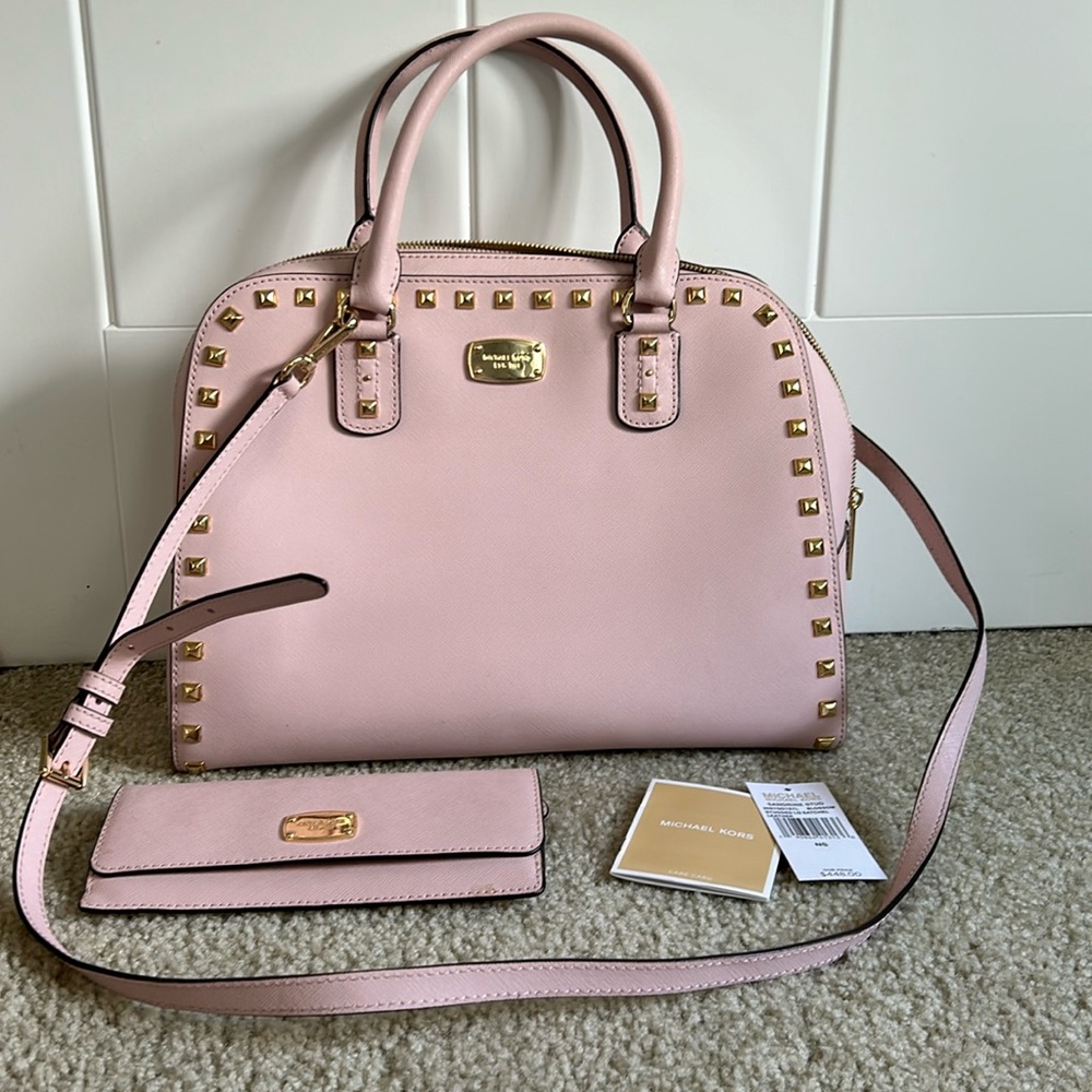 Michael Kors sandrine stud blossom studded lg satchel leather